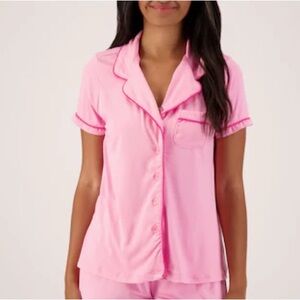 Star Dust Short Sleeve Button Up Pajama Top SZ L